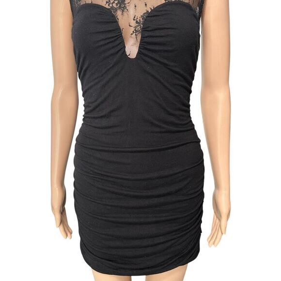Guess Los Angeles Witchy Black Lace Ruched Bodycon Dress (L) - Picture 3 of 16